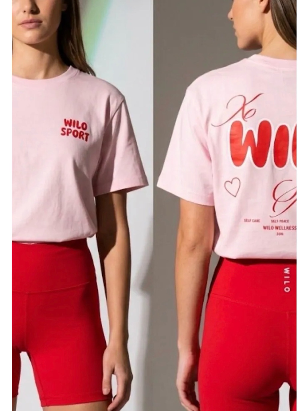 Wilo Sport Pink Graphic Tee & Bike Short Set With Red Logo